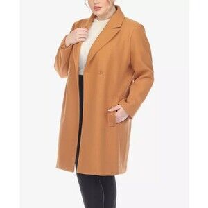 White Mark Women's Plus Size Classic Walker Coat Camel Caramel Brown 1X